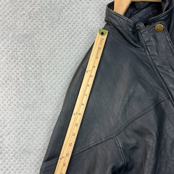 Vintage 90s Charles Klein Mens Leather Field Jacket Black Coat Waist Ties Sz XL - Picture 9 of 16